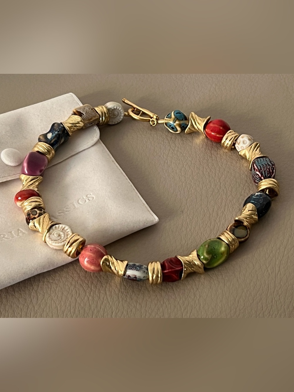 Multicolor Bead & Gold Accent Women's Bracelet - Designer Style